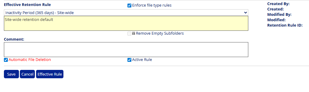 Screenshot showing the location of the Automatic File Deletion checkbox when creating a folder-specific rule
