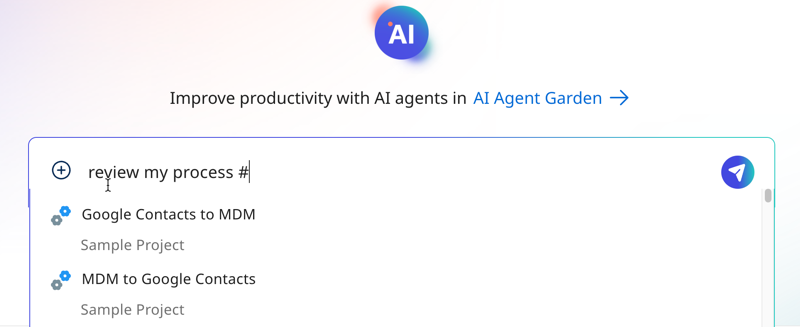 process menu with list of integrations