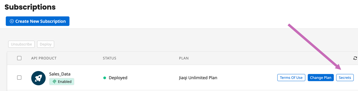 screenshot of Secrets button