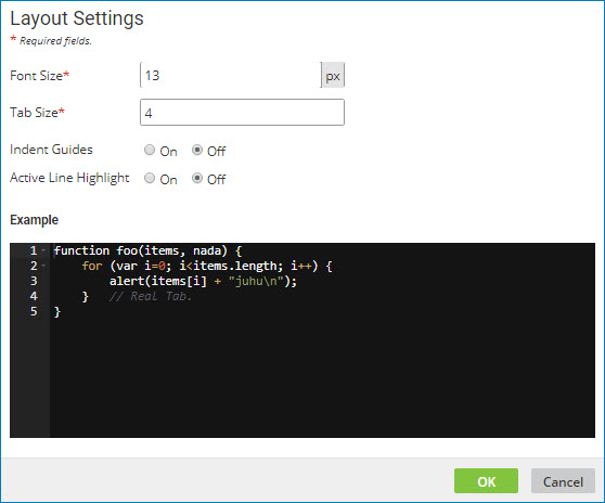 Layout Sttings dialog