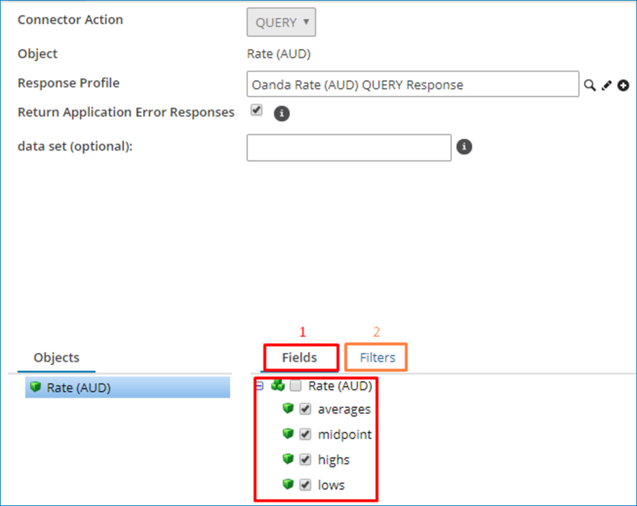 Field and filter selection.