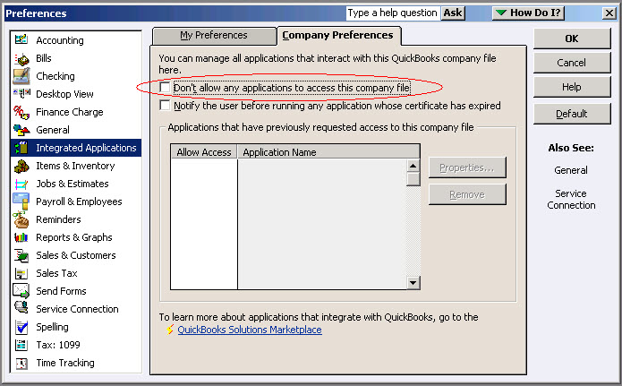 Company Preferences tab in QuickBooks Desktop Edition.
