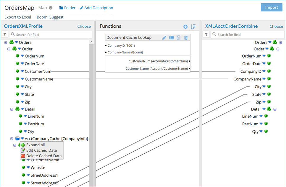 Example of map to which a document cache was added