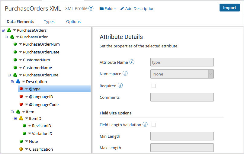 XML profile with attribute selected
