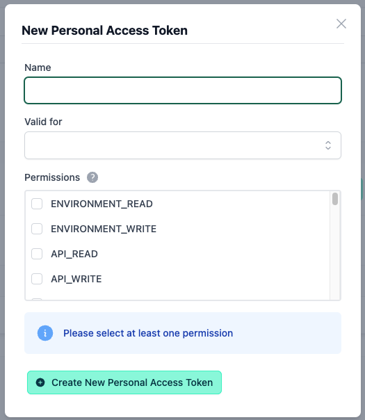 Administration Portal - Account Settings - Create New Personal Access Token - 01