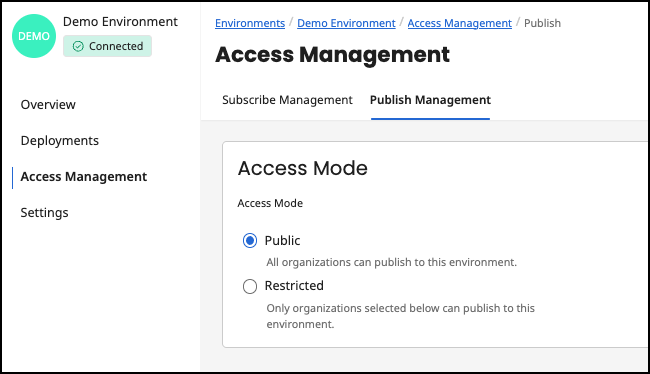 Administration Portal - Environments - Access Management