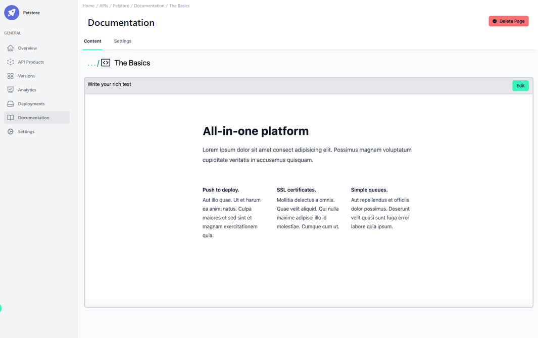 Administration Portal - APIs - Example of a Rich Text page