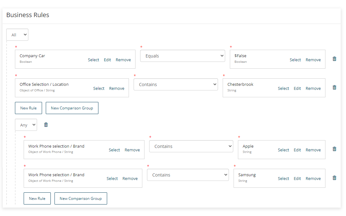 Example business rule defining a flow route