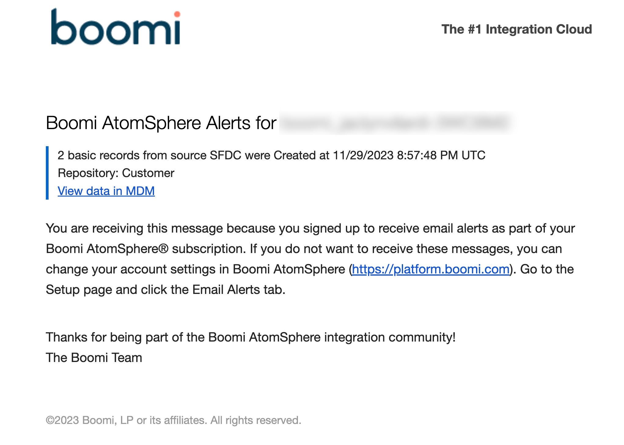 image of an email alert from Boomi