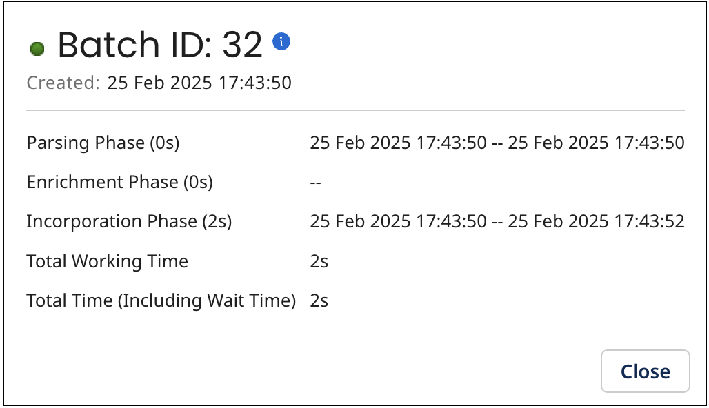 Batch Processing Details dialog example
