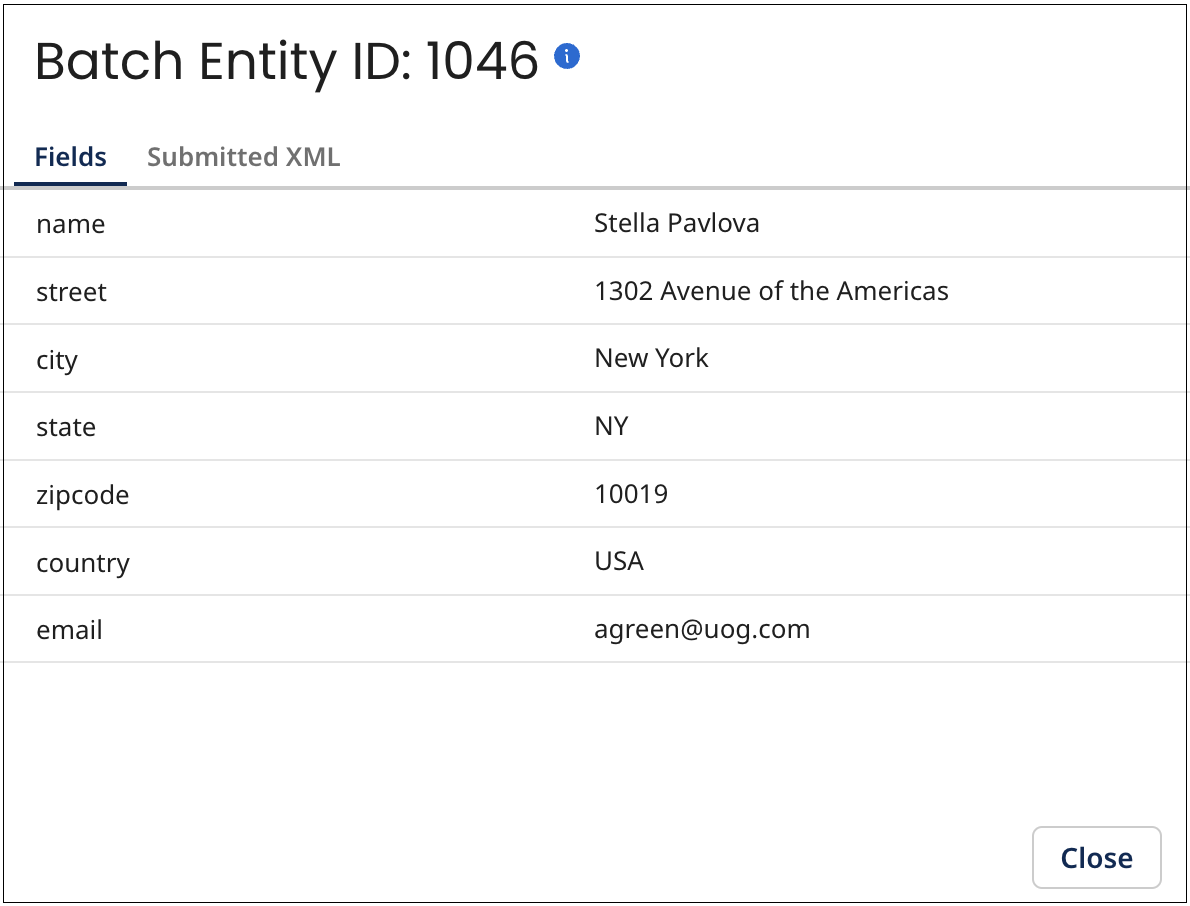 Batch Entity dialog example