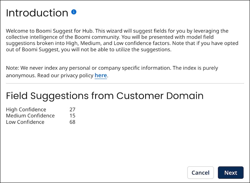 Boomi Suggest wizard: Introduction screen