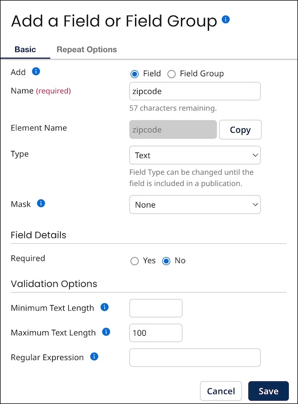 Add a Field or Field Group dialog