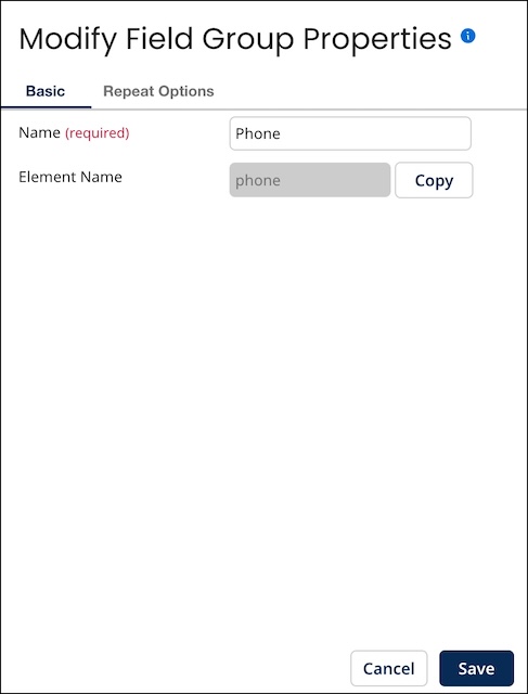 Modify Field Group Properties dialog