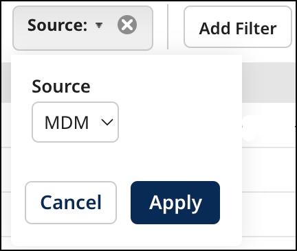 Dialog used to filter the quarantine entries list by source