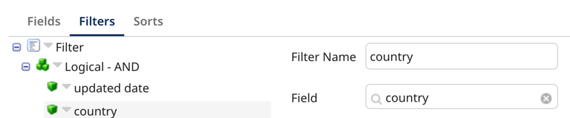 Example of setting a country filter using field name