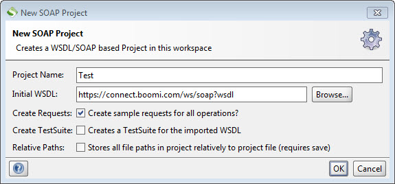 New SOAP Project panel.
